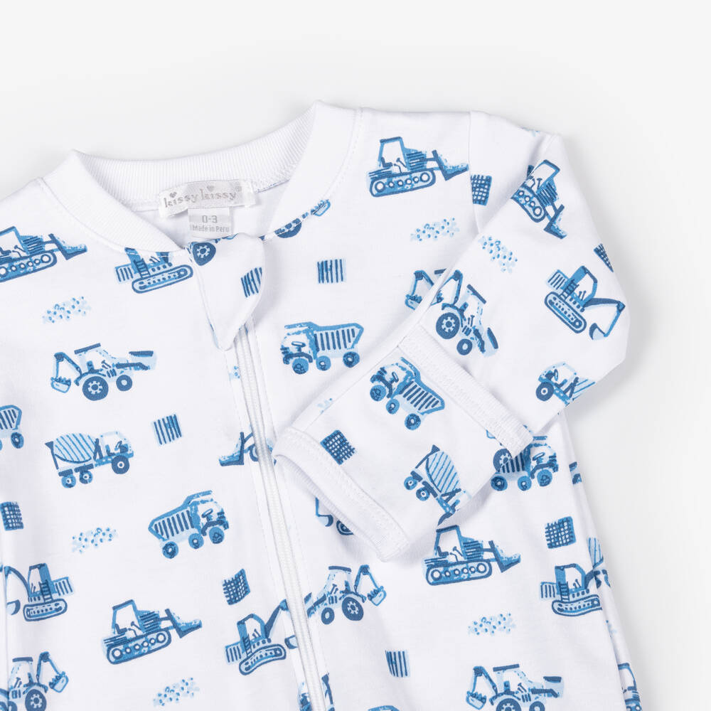 Kissy Kissy-Boys Cotton Babygrow with Blue Trucks | Childrensalon Outlet
