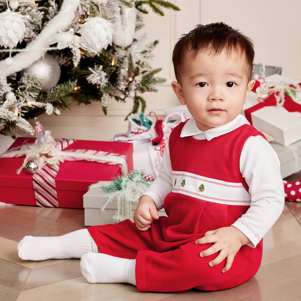 Kissy Kissy-طقم أفرول قطن لون أحمر وأبيض للمواليد | Childrensalon Outlet