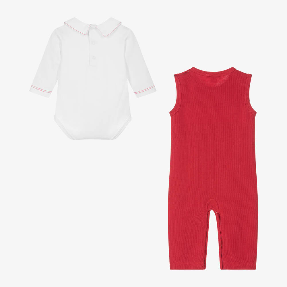 Kissy Kissy-طقم أفرول قطن لون أحمر وأبيض للمواليد | Childrensalon Outlet