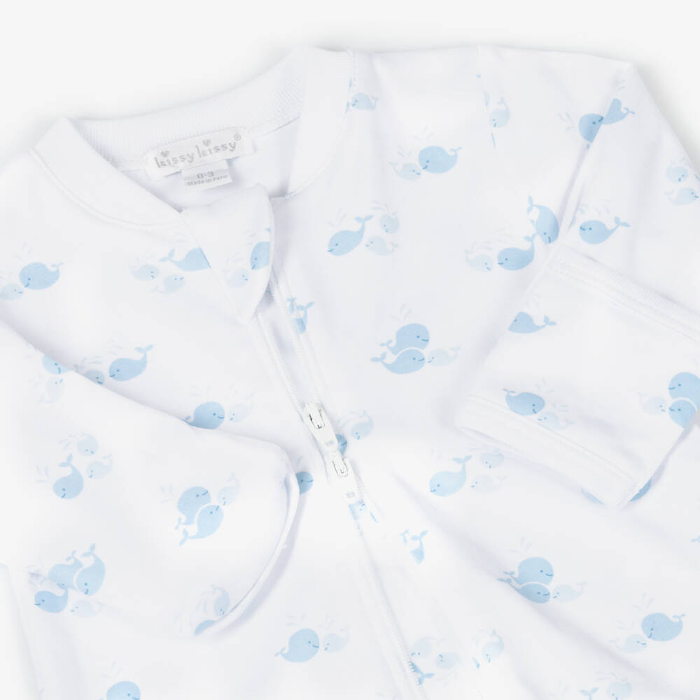 Kissy Kissy-Boys Ivory Cotton Whale Delight Babygrow | Childrensalon Outlet