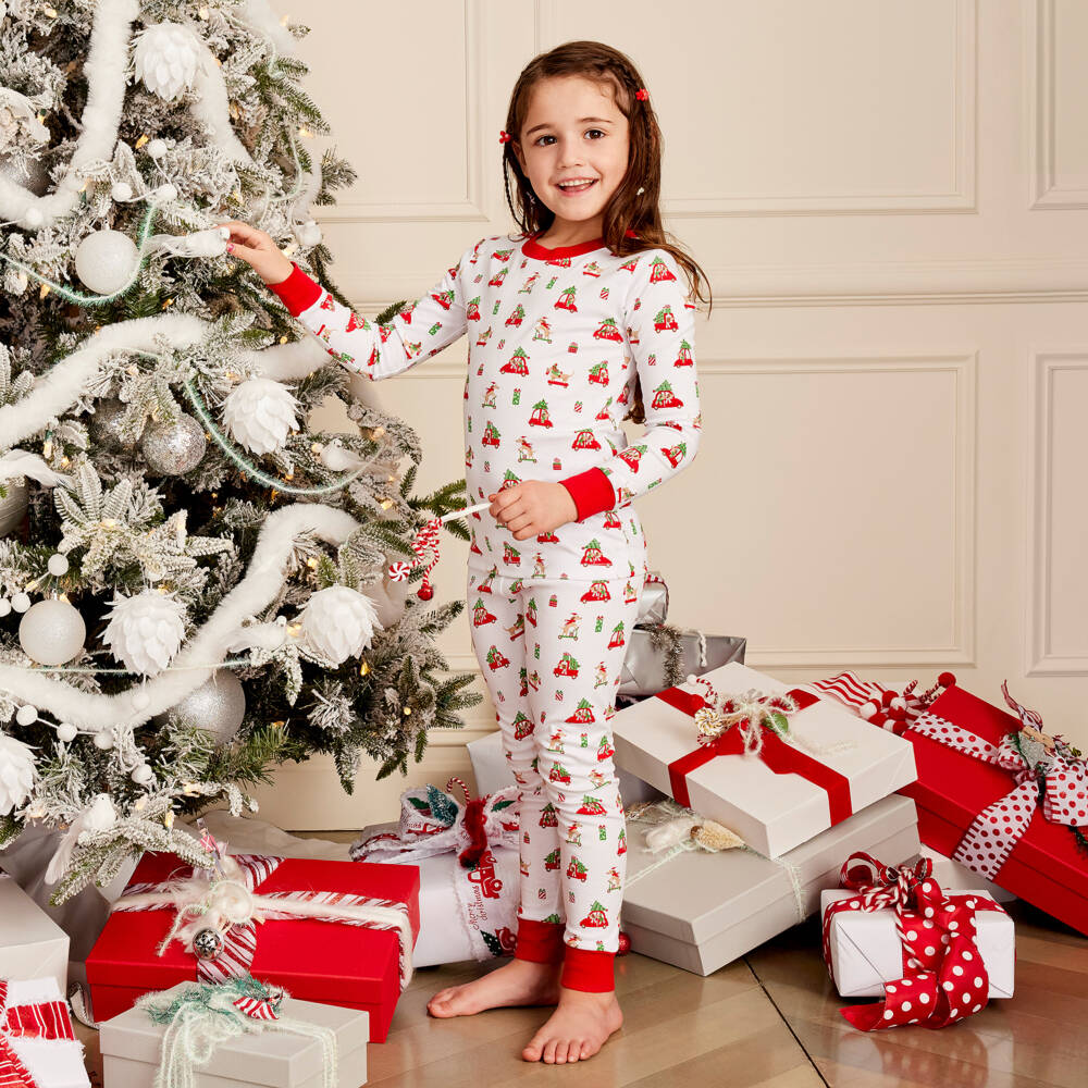 Kissy Kissy-بيجاما بطبعة إحتفالات الكريسمس قطن بيما لون أبيض | Childrensalon Outlet
