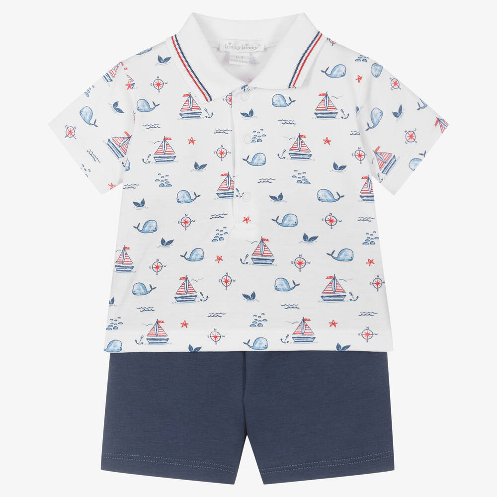 Kissy Kissy-Boys Pima Cotton Sail N Whale Shorts Set | Childrensalon Outlet