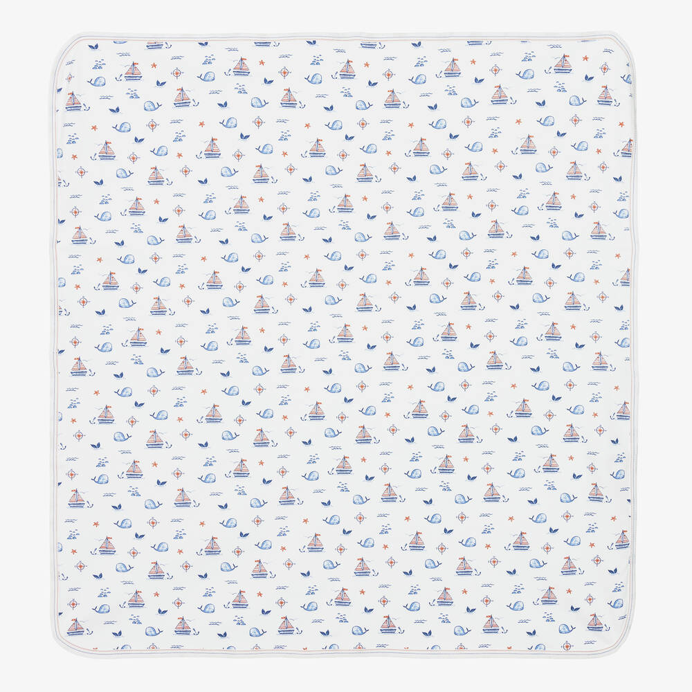 Kissy Kissy-Boys Sail N Whale Pima Cotton Blanket (72cm) | Childrensalon Outlet