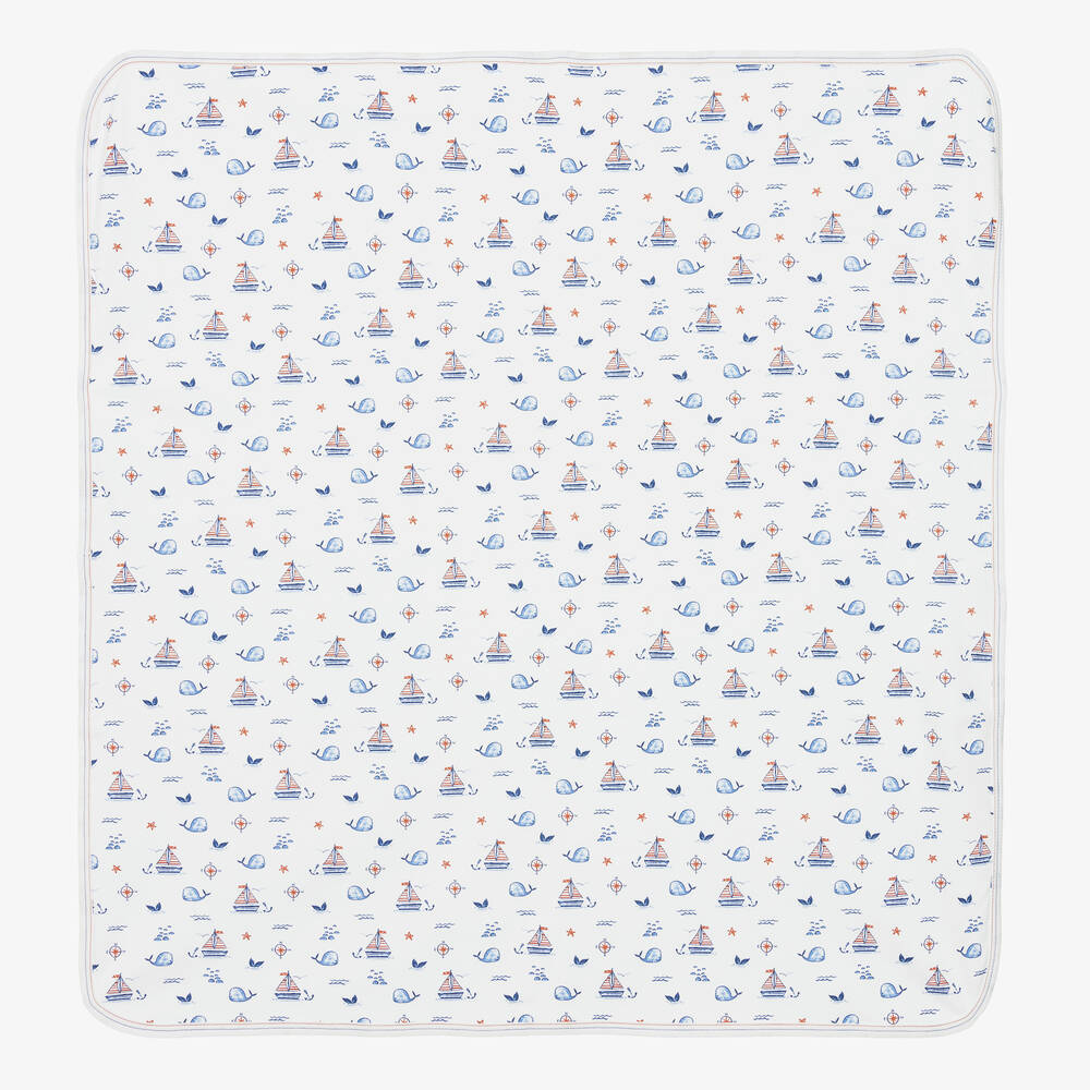 Kissy Kissy - Boys Sail N Whale Pima Cotton Blanket (72cm) | Childrensalon