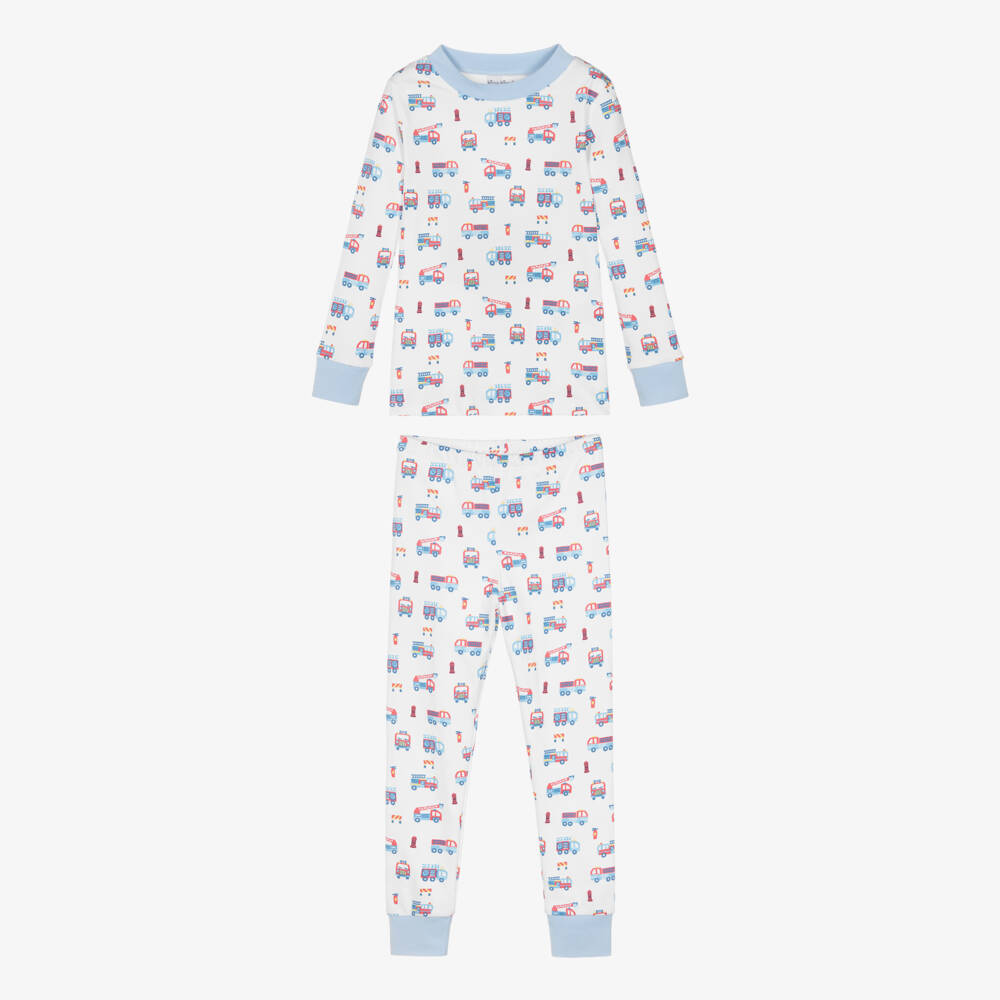 Kissy Kissy-Boys White & Blue Cotton Fight The Fire Pyjamas | Childrensalon Outlet
