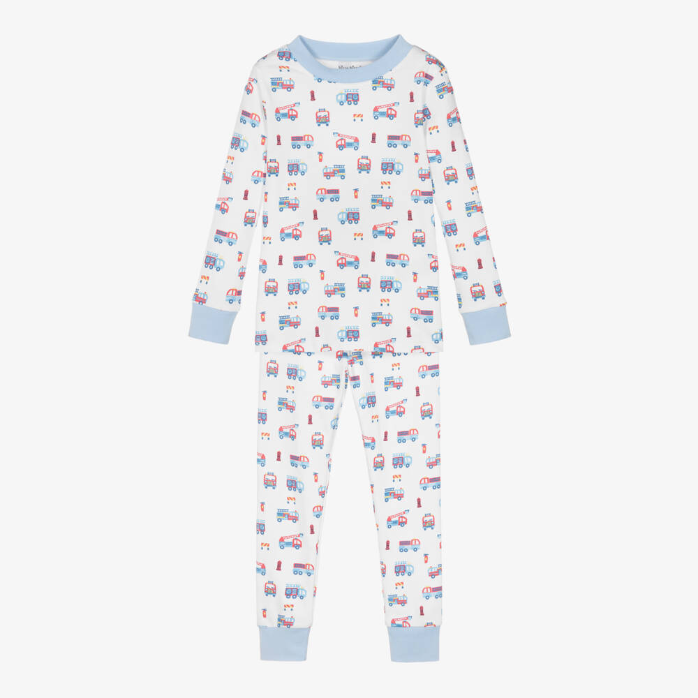 Kissy Kissy-Boys White & Blue Cotton Fight The Fire Pyjamas | Childrensalon Outlet