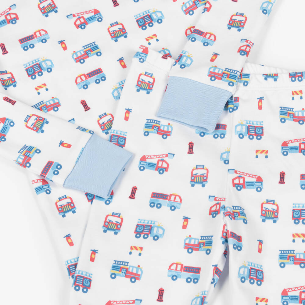 Kissy Kissy-Boys White & Blue Cotton Fight The Fire Pyjamas | Childrensalon Outlet