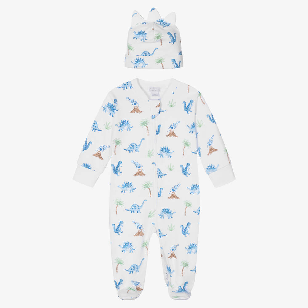 Kissy Kissy-Бело-голубой песочник и шапочка с динозаврами | Childrensalon Outlet