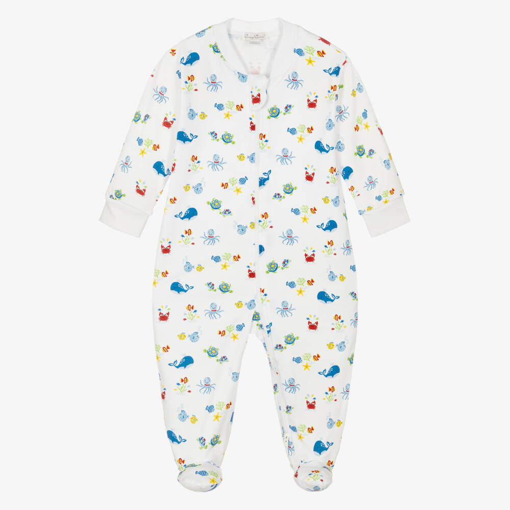 Kissy Kissy-Boys White & Blue Pima Cotton Ocean Babygrow | Childrensalon Outlet