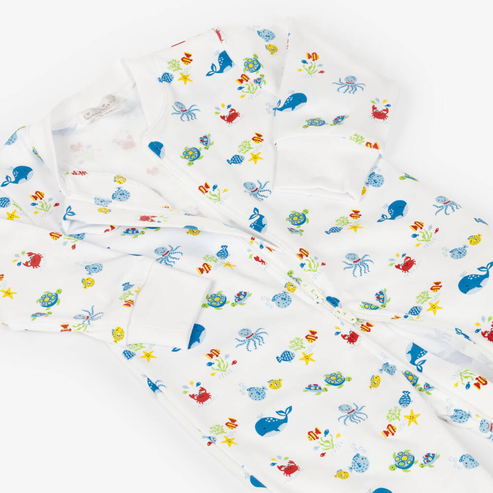 Kissy Kissy-Boys White & Blue Pima Cotton Ocean Babygrow | Childrensalon Outlet
