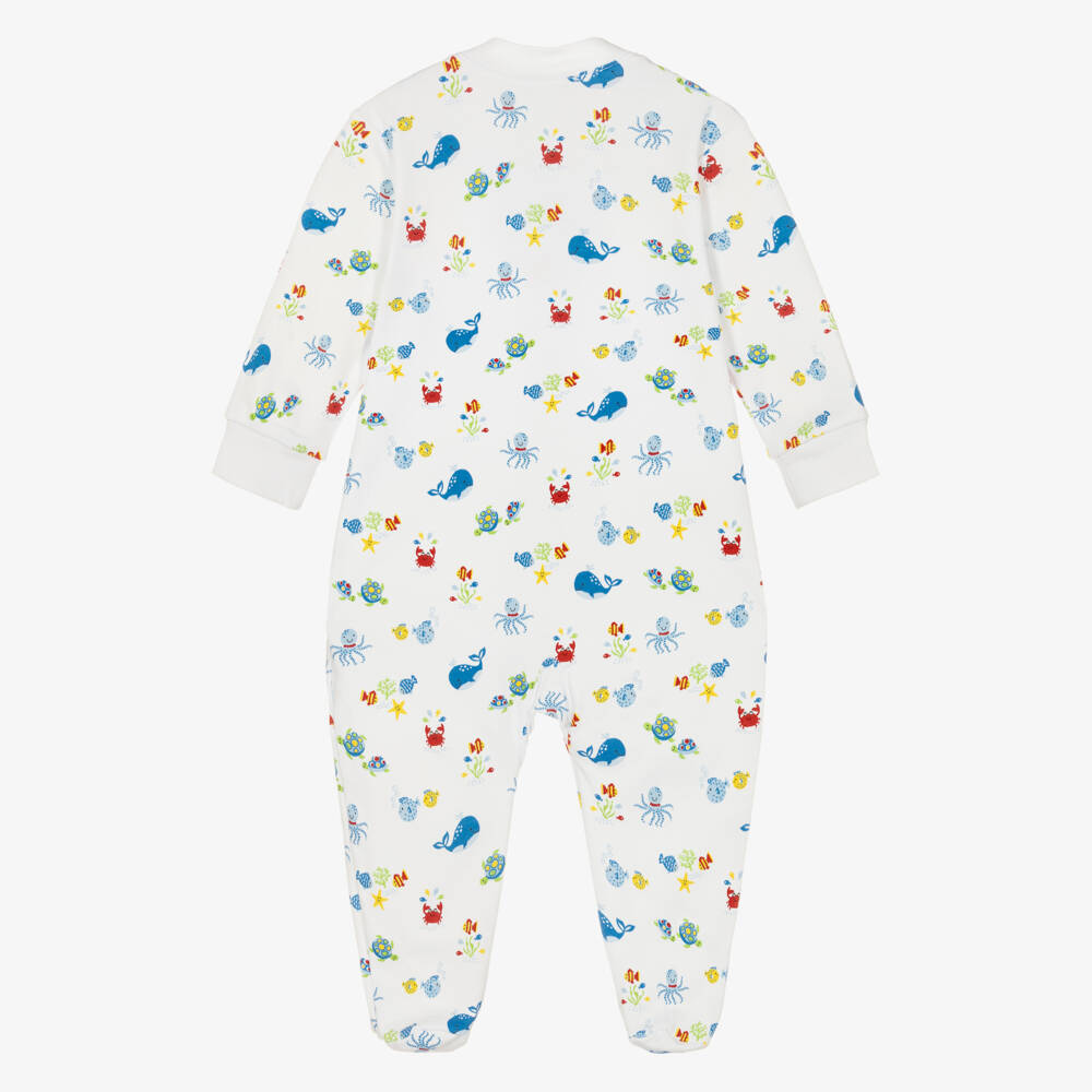 Kissy Kissy-Boys White & Blue Pima Cotton Ocean Babygrow | Childrensalon Outlet