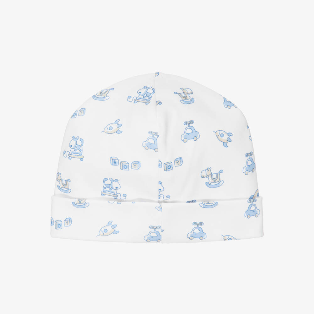 Kissy Kissy-Boys White & Blue Pima Cotton Vintage Toy Print Hat | Childrensalon Outlet