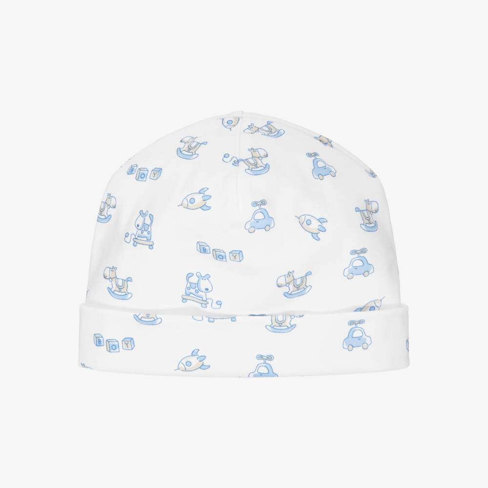Kissy Kissy-Boys White & Blue Pima Cotton Vintage Toy Print Hat | Childrensalon Outlet