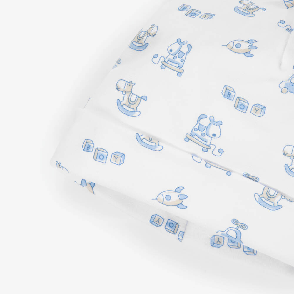 Kissy Kissy-Boys White & Blue Pima Cotton Vintage Toy Print Hat | Childrensalon Outlet