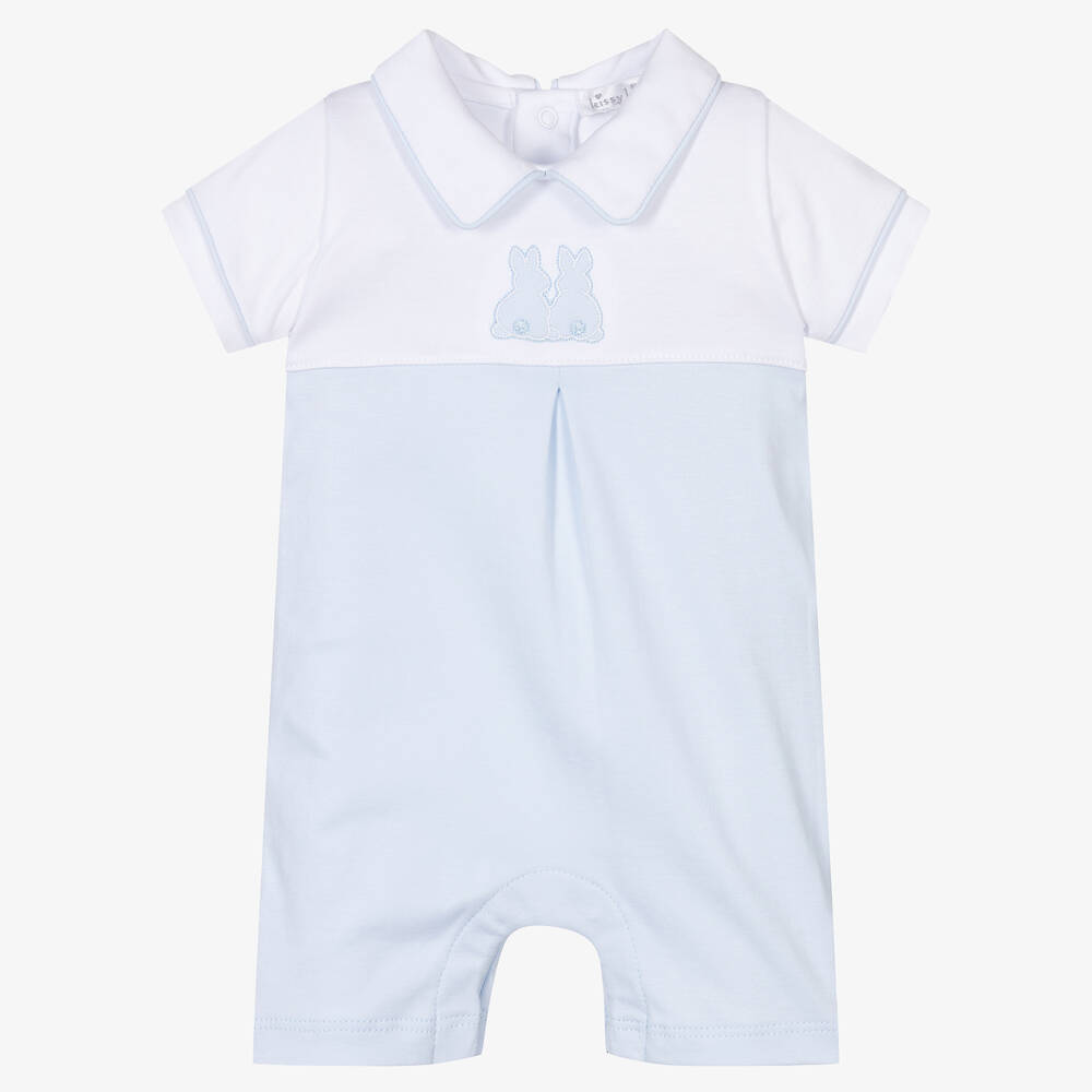 Kissy Kissy - Boys White & Blue Piqué Bunny Rabbits Shortie | Childrensalon