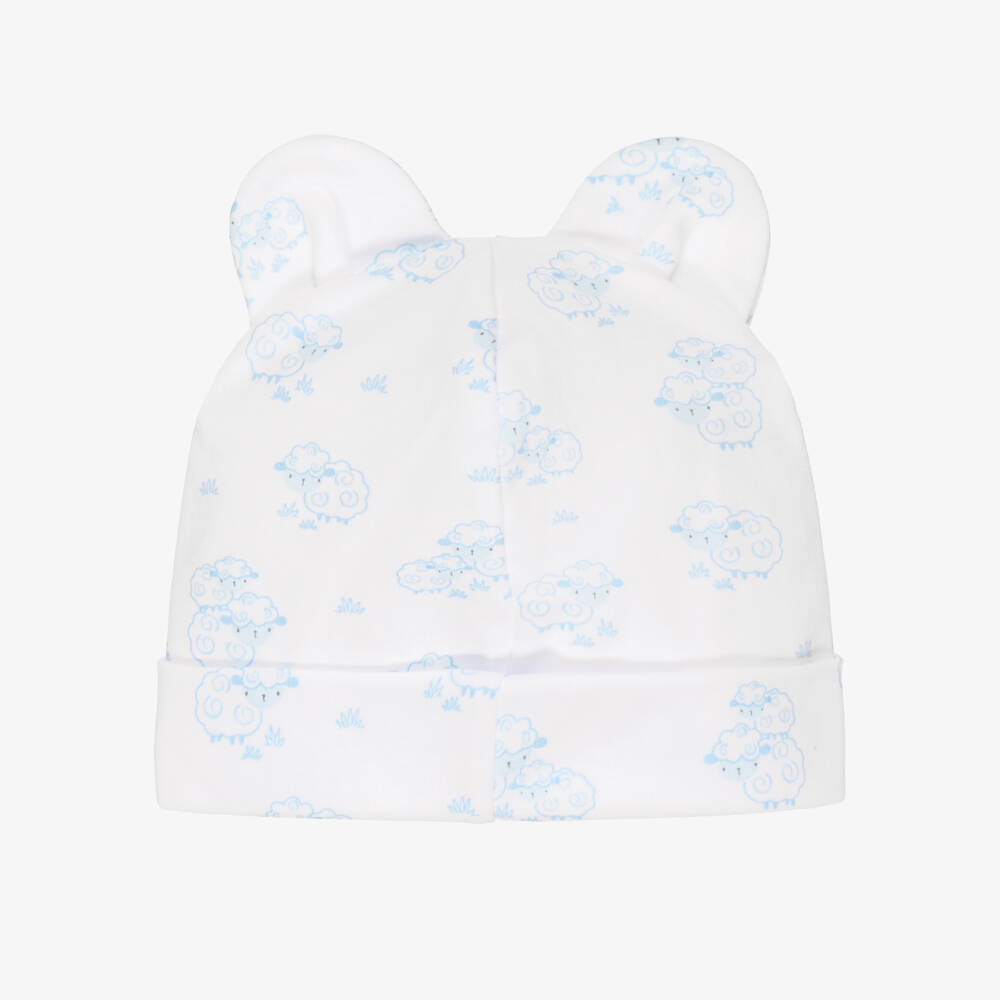 Kissy Kissy-Boys White & Blue Sweet Sheep Cotton Hat with 3D Ears | Childrensalon Outlet