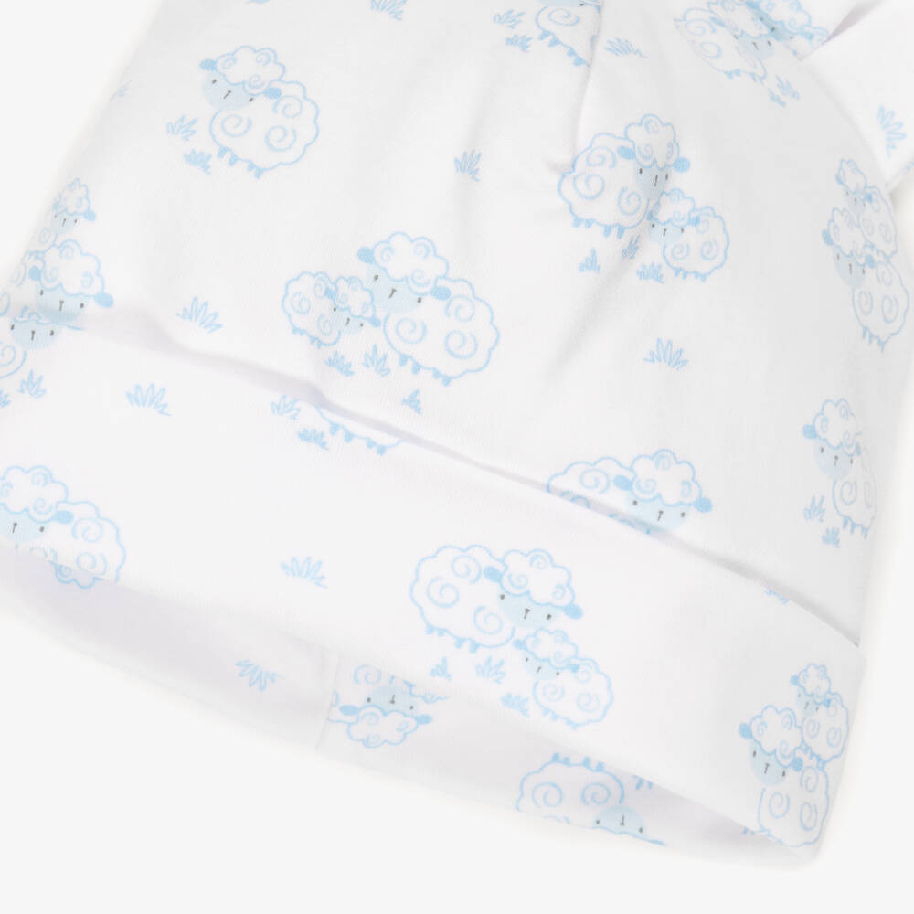 Kissy Kissy-Boys White & Blue Sweet Sheep Cotton Hat with 3D Ears | Childrensalon Outlet