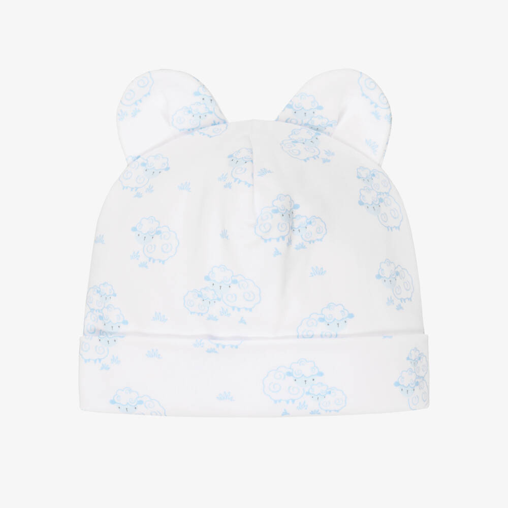 Kissy Kissy-Boys White & Blue Sweet Sheep Cotton Hat with 3D Ears | Childrensalon Outlet