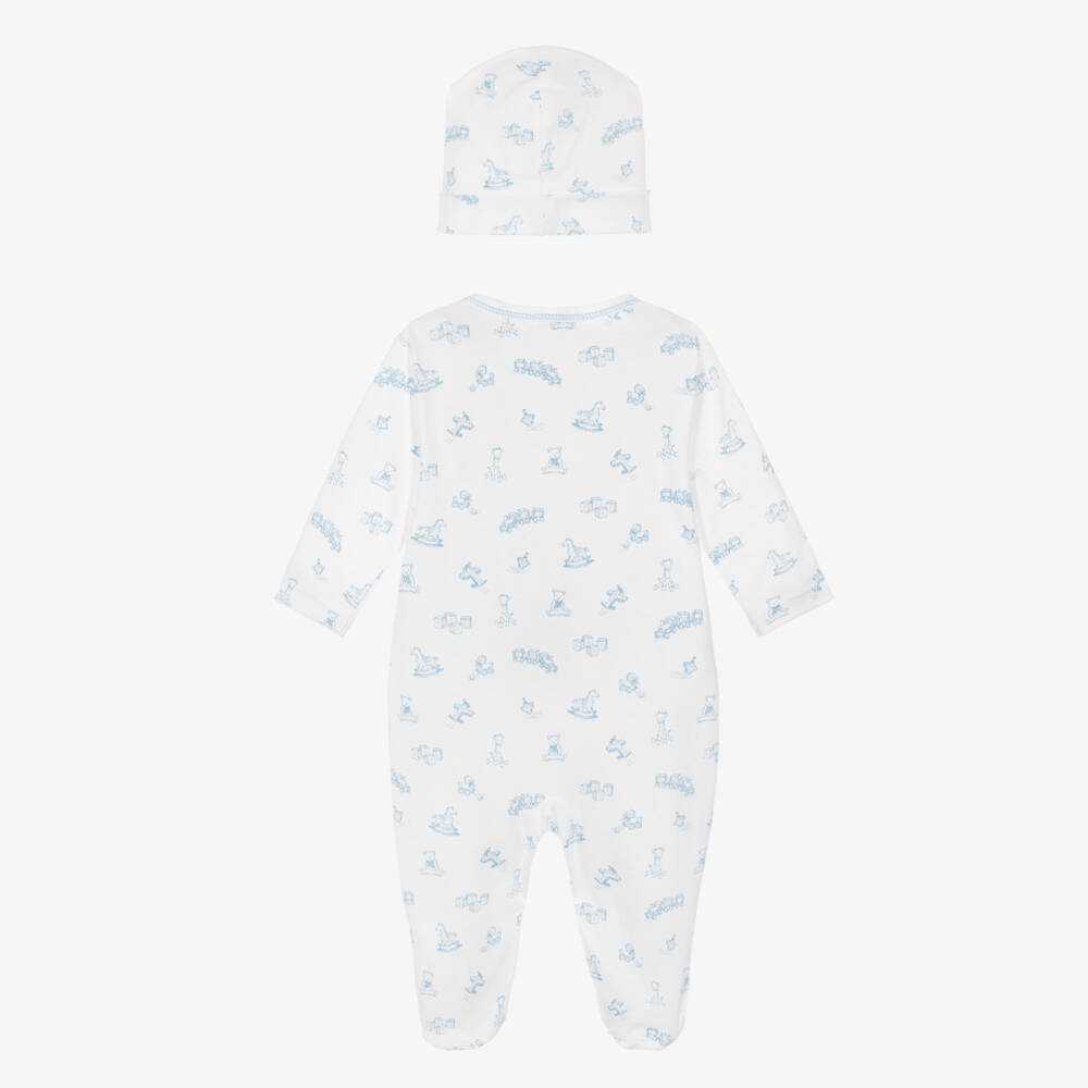 Kissy Kissy-Boys White & Blue Toy Babygrow Set | Childrensalon Outlet