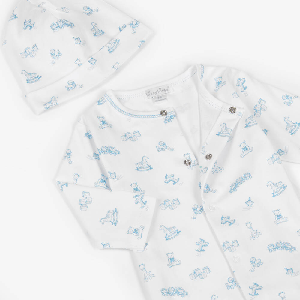 Kissy Kissy-Boys White & Blue Toy Babygrow Set | Childrensalon Outlet