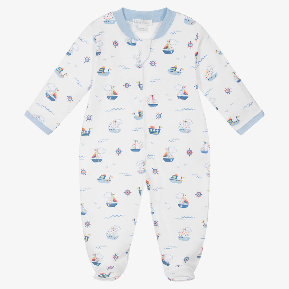 Kissy Kissy - Boys White Boats At Sea Babygrow | Childrensalon