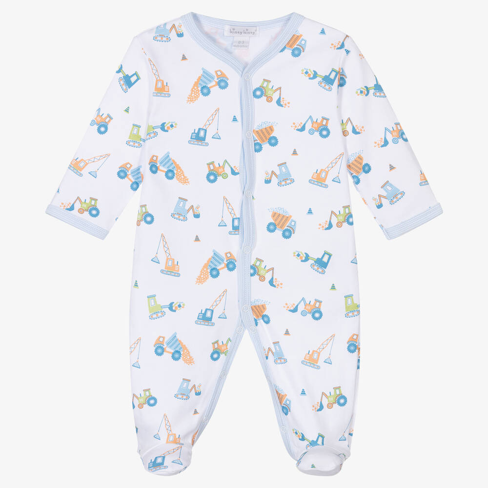 Kissy Kissy - Boys White Construction Convoy Babygrow | Childrensalon