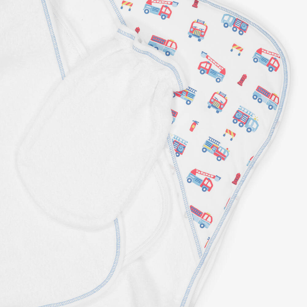 Kissy Kissy-Boys White Cotton Fight The Fire Hooded Towel & Mitt Set | Childrensalon Outlet