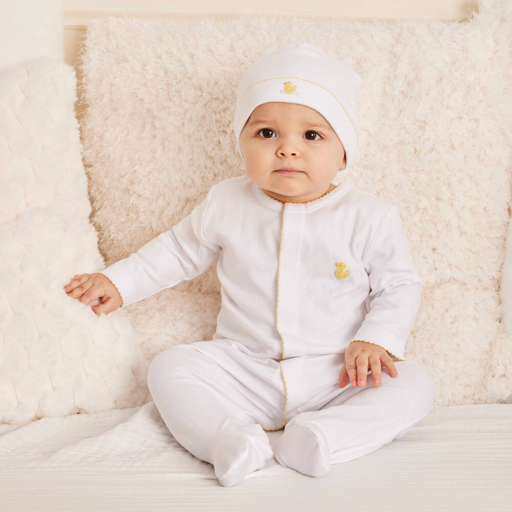 Kissy Kissy-طقم أفرول بيبي غرو وقبعة قطن بيما لون أبيض | Childrensalon Outlet