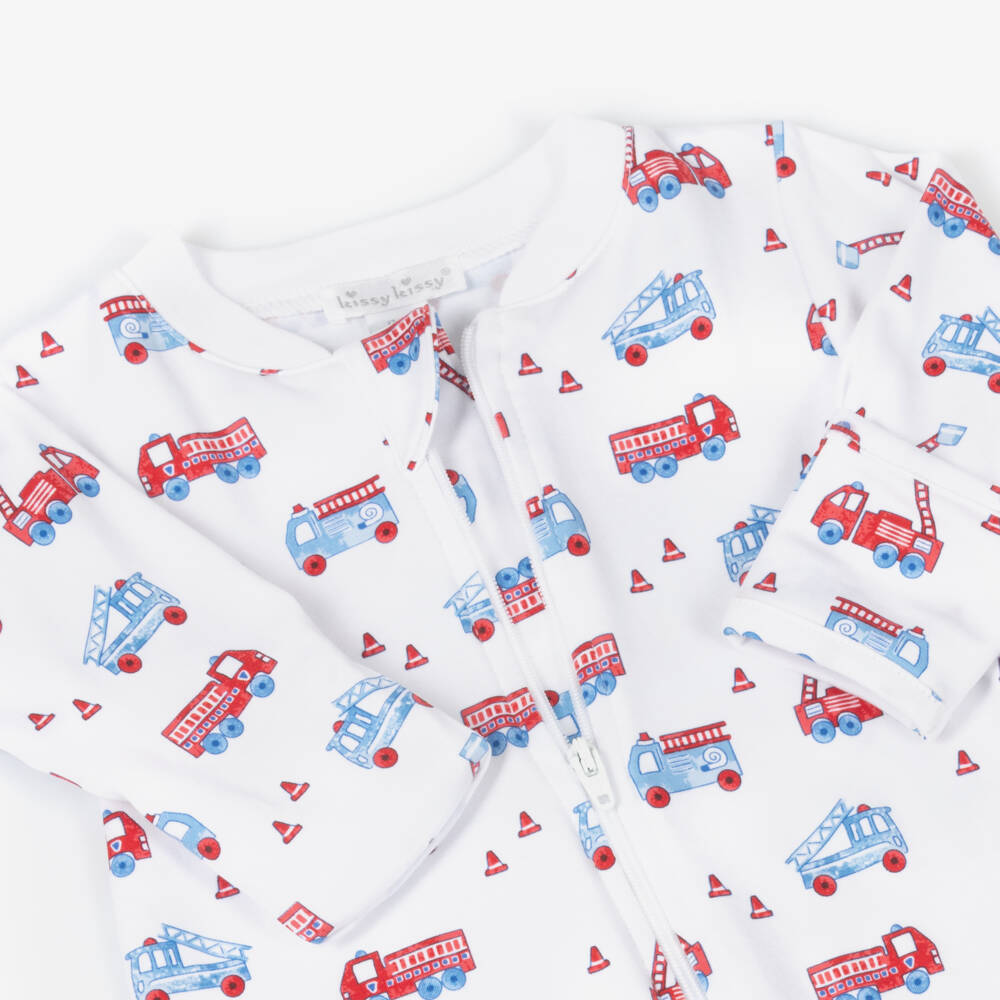 Kissy Kissy-بيجامة قطنية بيضاء للأولاد بتصميم سيارة إطفاء | Childrensalon Outlet
