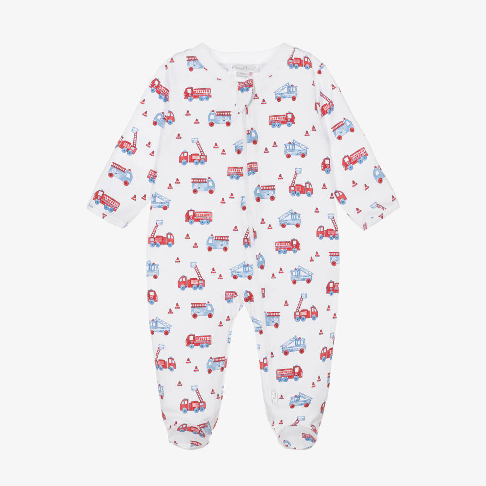 Kissy Kissy-Boys White Fire Engine Cotton Sleepsuit | Childrensalon Outlet