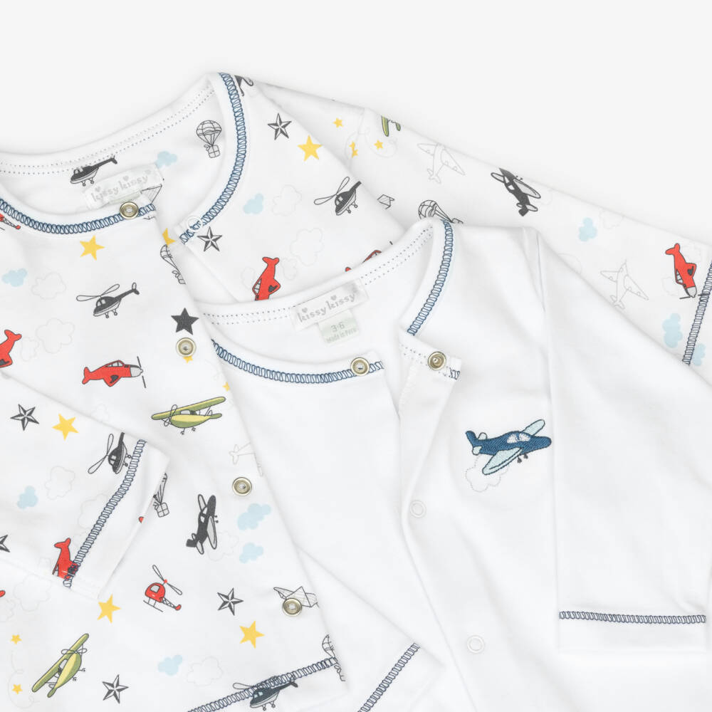 Kissy Kissy-Boys White Pima Cotton Aviators Babysuit Set | Childrensalon Outlet
