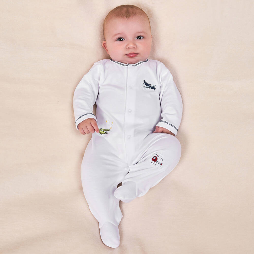 Kissy Kissy-Boys White Pima Cotton Aviators Babysuit Set | Childrensalon Outlet