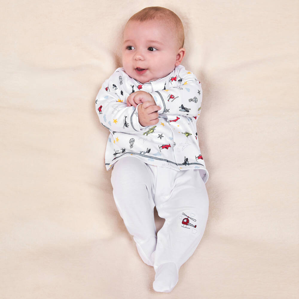Kissy Kissy-Boys White Pima Cotton Aviators Babysuit Set | Childrensalon Outlet