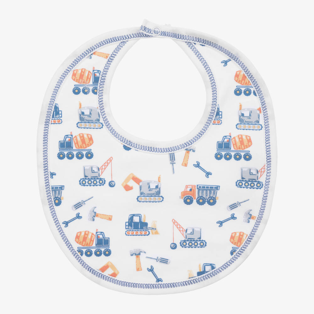 Kissy Kissy-Boys White Pima Cotton Construction Bib | Childrensalon Outlet