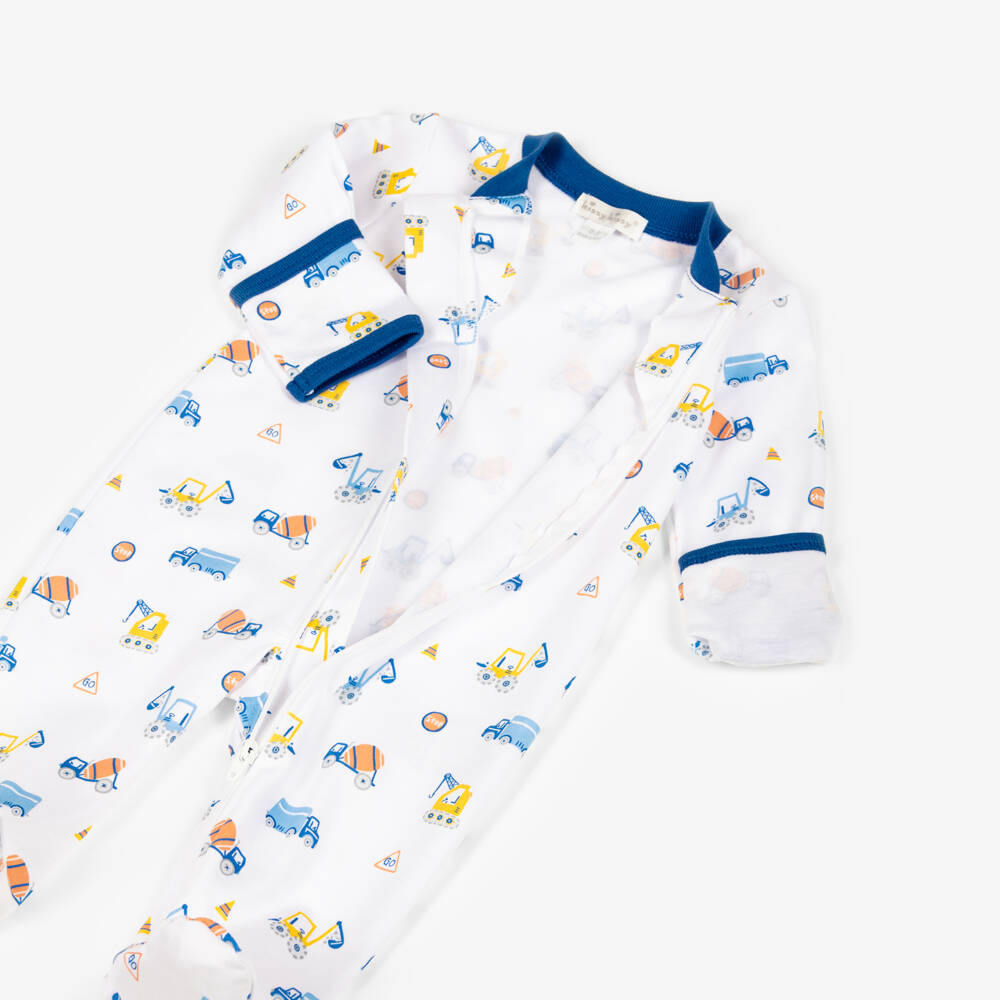 Kissy Kissy-Boys White Pima Cotton Construction Roadwork Babygrow | Childrensalon Outlet