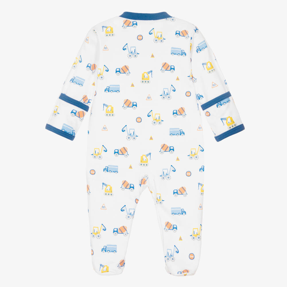 Kissy Kissy-Boys White Pima Cotton Construction Roadwork Babygrow | Childrensalon Outlet