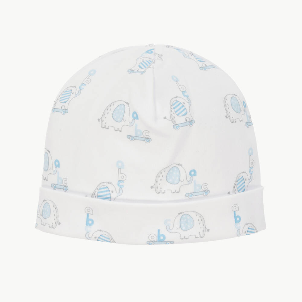 Kissy Kissy-Boys White Pima Cotton Elephant ABCs Hat | Childrensalon Outlet