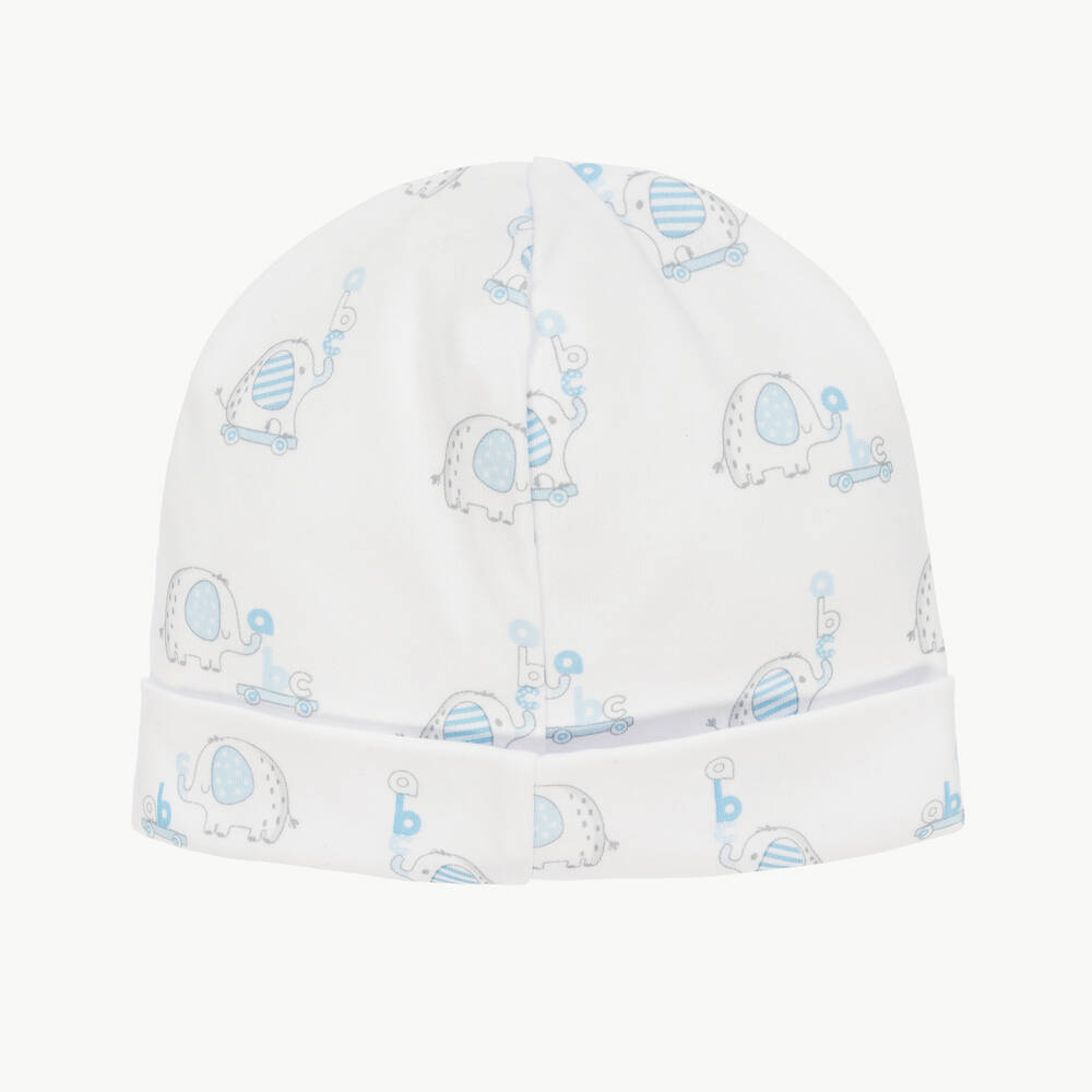 Kissy Kissy-Boys White Pima Cotton Elephant ABCs Hat | Childrensalon Outlet