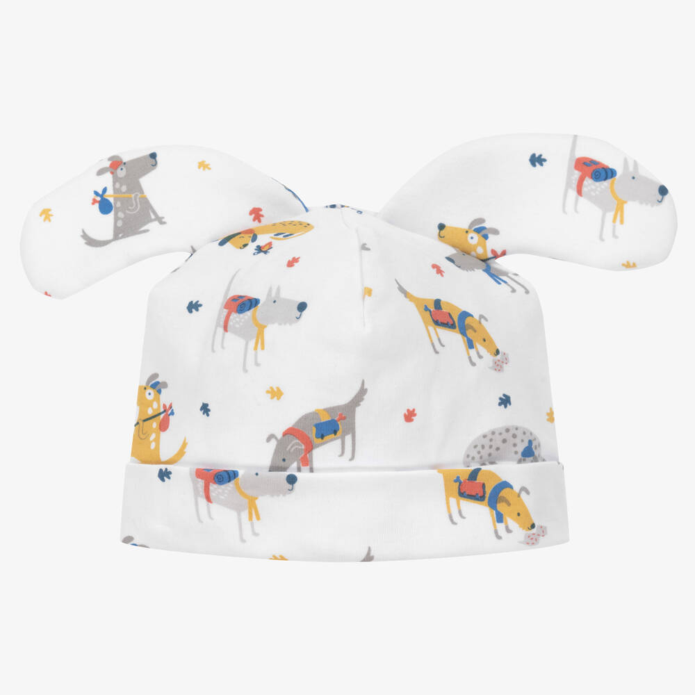 Kissy Kissy - Boys White Pima Cotton Pups On The Go Hat | Childrensalon