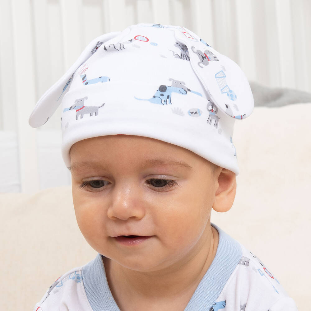 Kissy Kissy-Boys White Pima Cotton Sporty Pups Hat | Childrensalon Outlet