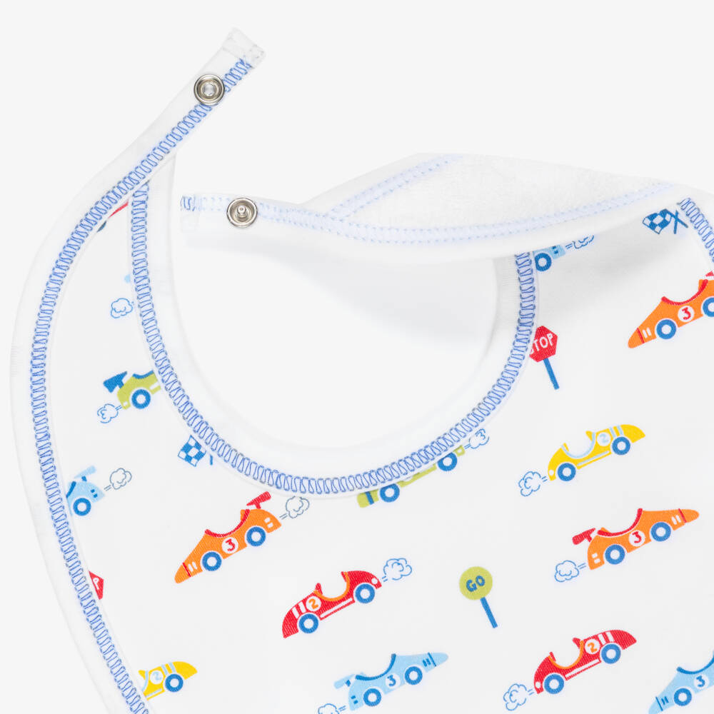 Kissy Kissy-Boys White Sizzling Speedway Pima Cotton Bib | Childrensalon Outlet
