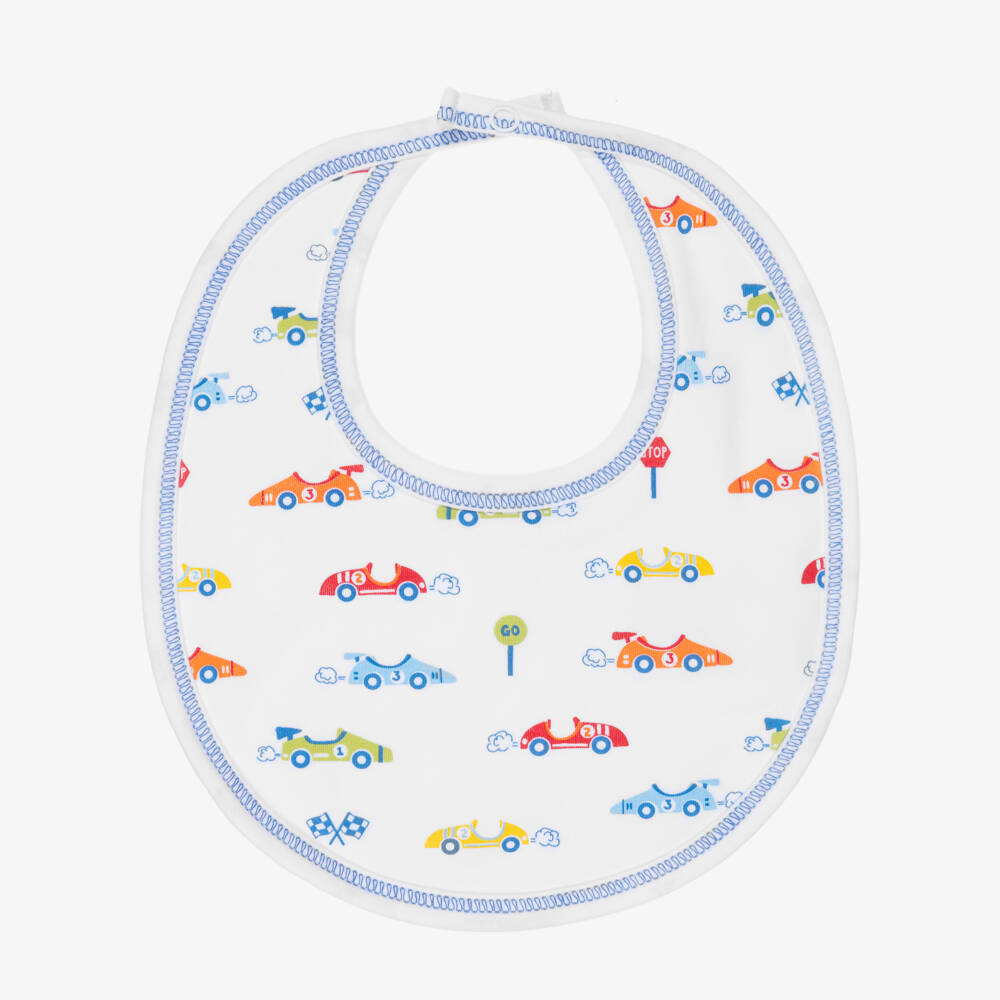 Kissy Kissy-Boys White Sizzling Speedway Pima Cotton Bib | Childrensalon Outlet