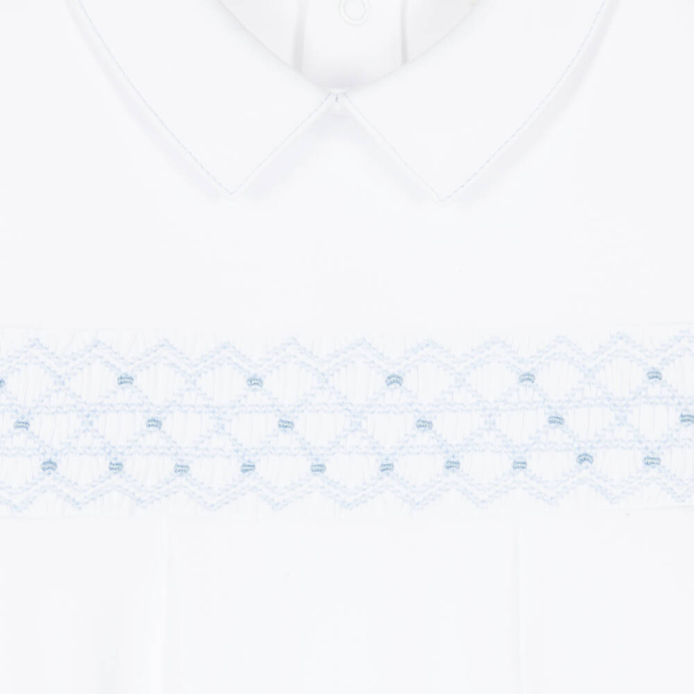 Kissy Kissy-Boys White Smocked Cotton Romper | Childrensalon Outlet