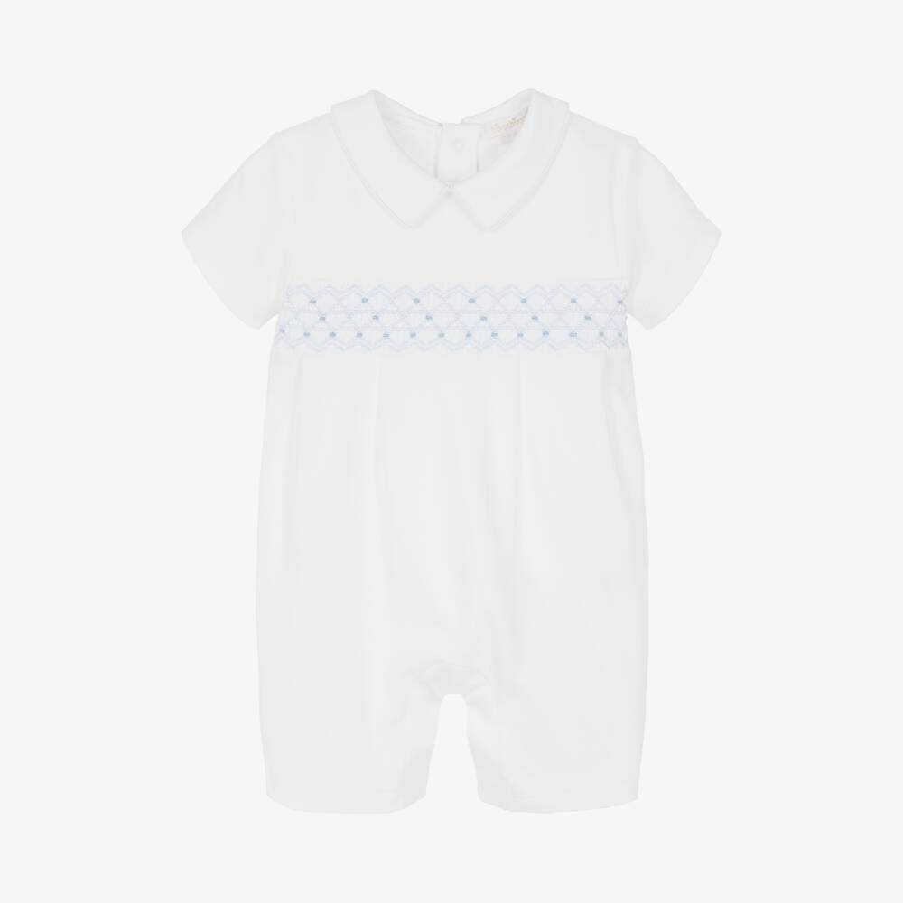 Kissy Kissy-Boys White Smocked Cotton Romper | Childrensalon Outlet