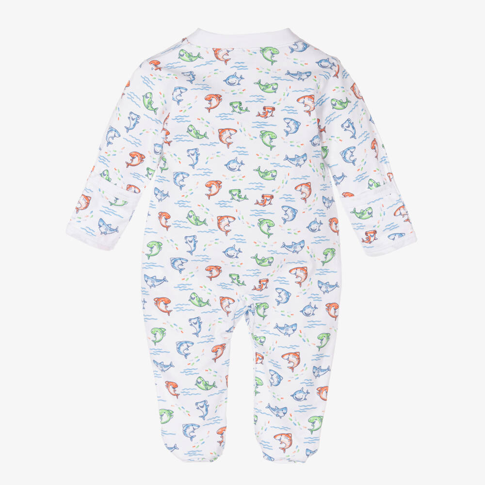 Kissy Kissy-Boys White Snuggly Shark Print Babygrow | Childrensalon Outlet