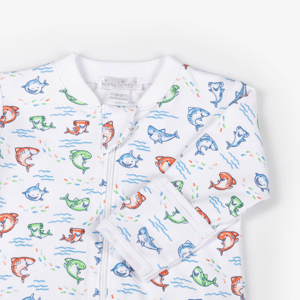 Kissy Kissy-Boys White Snuggly Shark Print Babygrow | Childrensalon Outlet