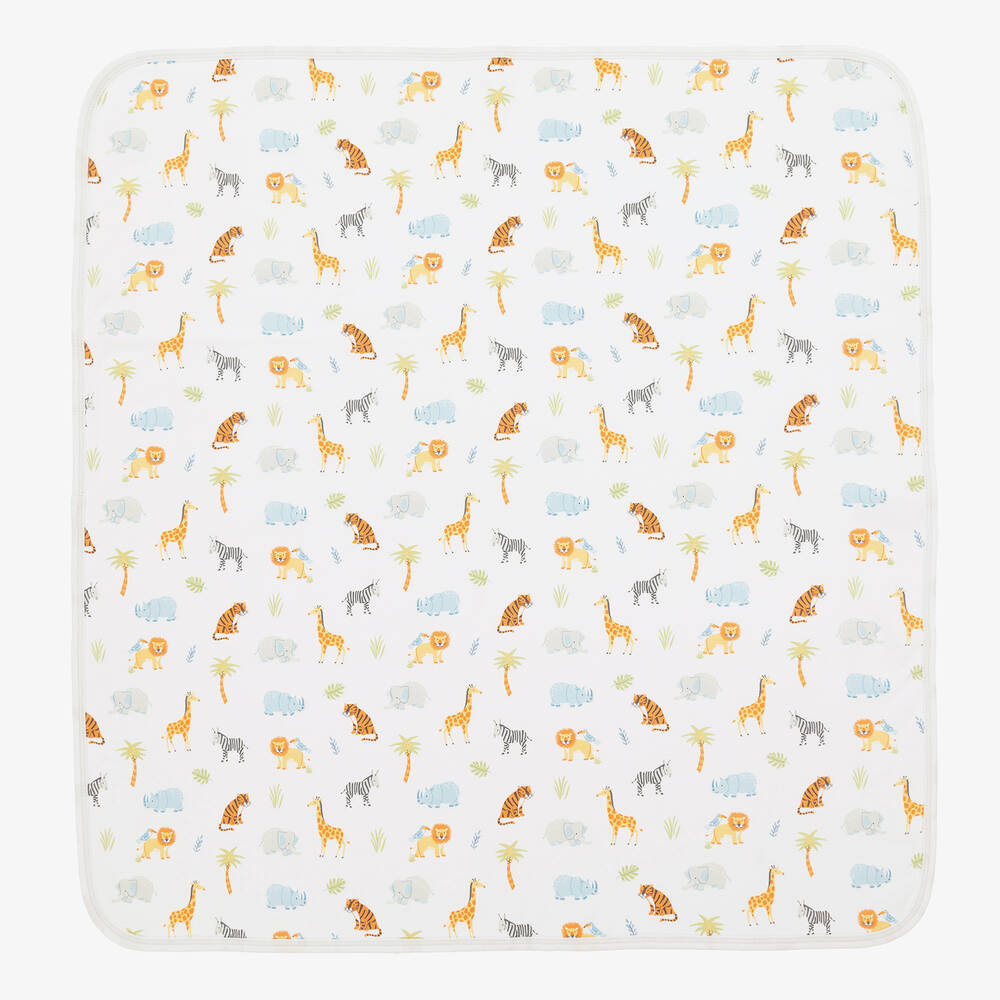 Kissy Kissy-Boys White Tropical Jungle Pima Cotton Blanket (73cm) | Childrensalon Outlet