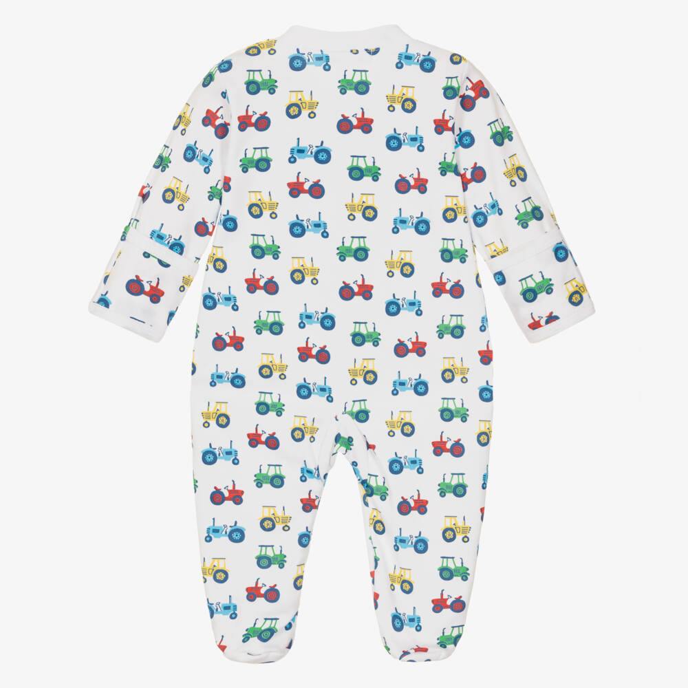 Kissy Kissy-Boys White Trusty Tractor Zip-Up Babygrow | Childrensalon Outlet