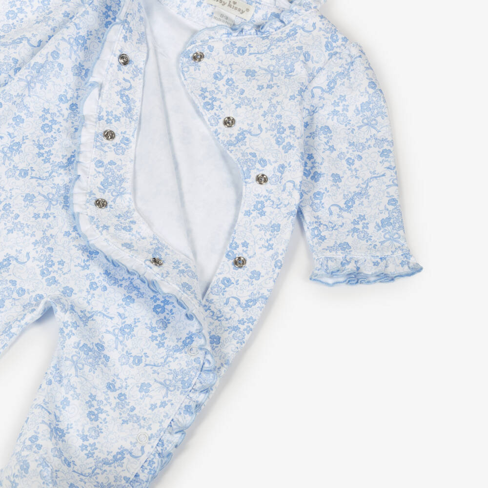 Kissy Kissy-Girls Blue Floral Cotton Babygrow | Childrensalon Outlet