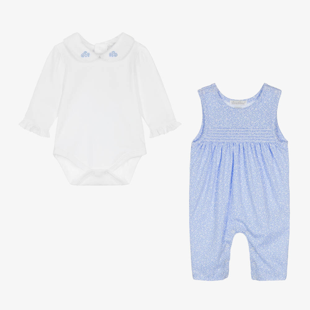 Kissy Kissy - Girls Blue Floral Dungaree Set | Childrensalon Outlet